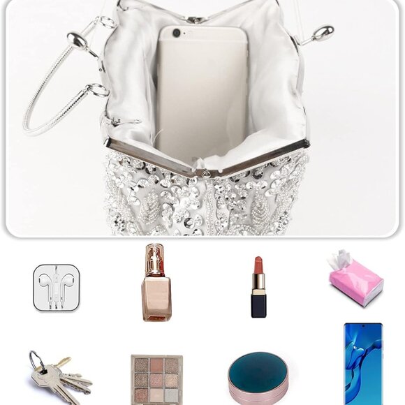 Evening Clutch Bag for Women Vintage Beaded Sequin Handbag Bridal Wedding Purse - Picture 4 of 8